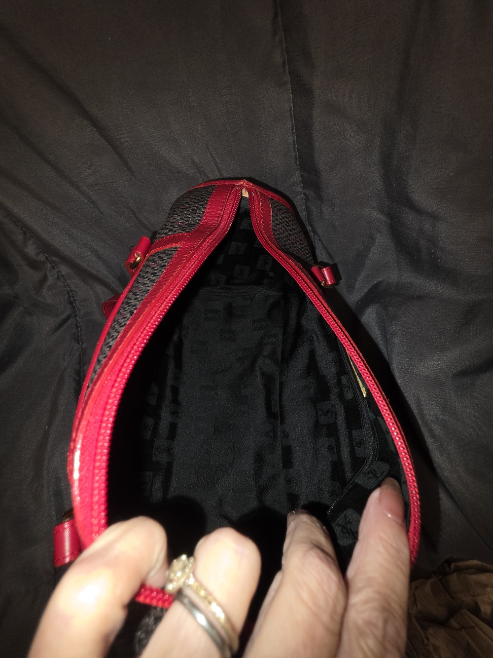 Yves Saint Laurent Brown Woven Cylinder Bag with Red Leather Trim - Picture 9 of 16